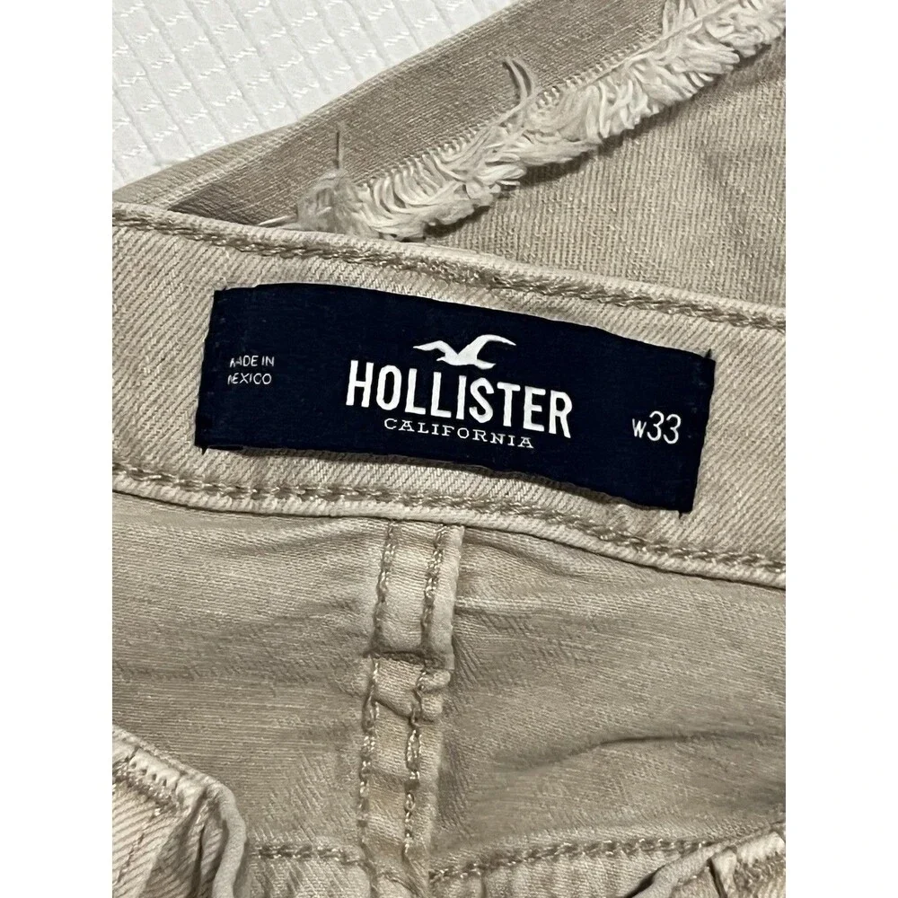 Hollister Epic Flex Skinny Khaki Denim Shorts 33x9 Y2K Men’s Casual Fashion